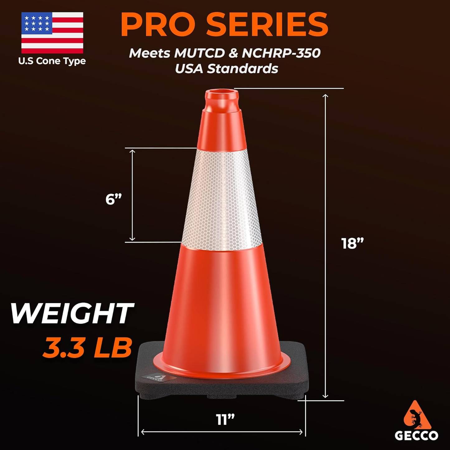 Traffic Cones 18 Inch 3.3 Lb (320 Cones per Pallet)